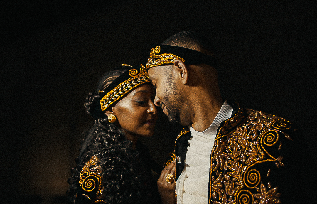 bride and groom african wedding garb