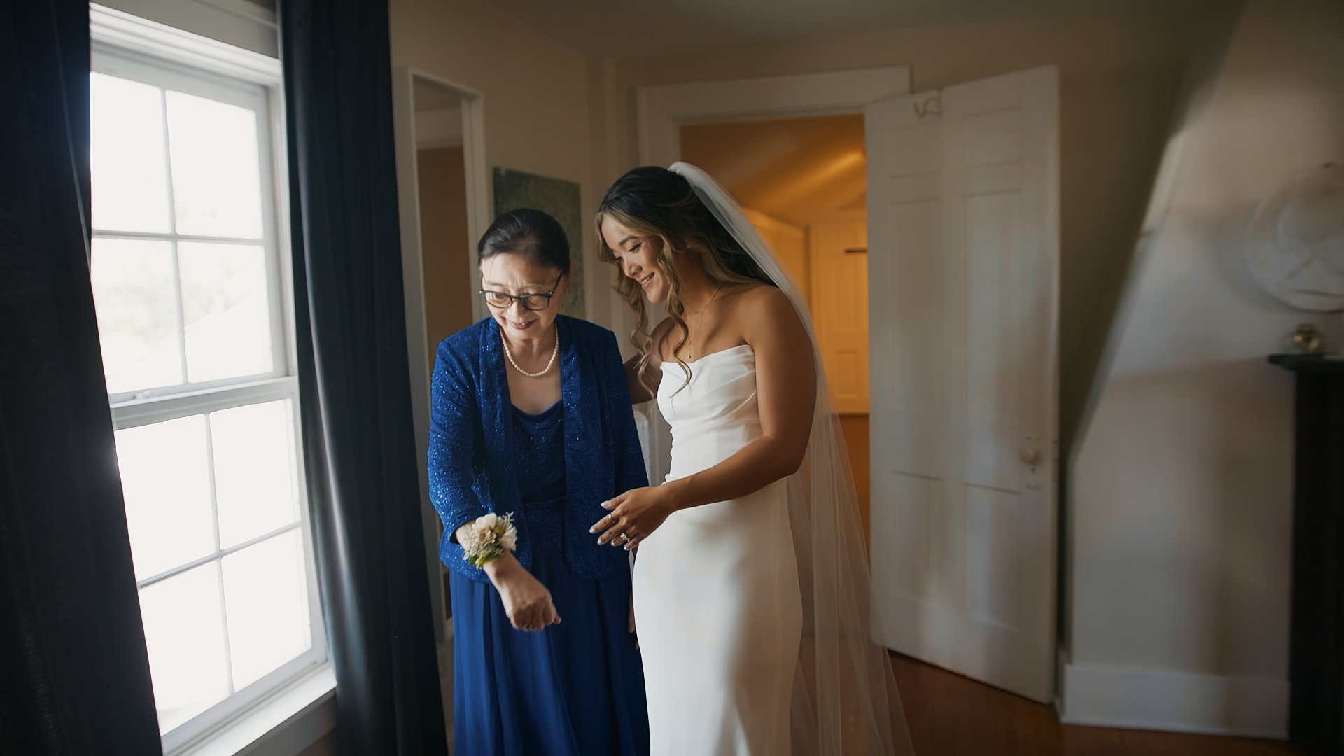 Bride and mom candid